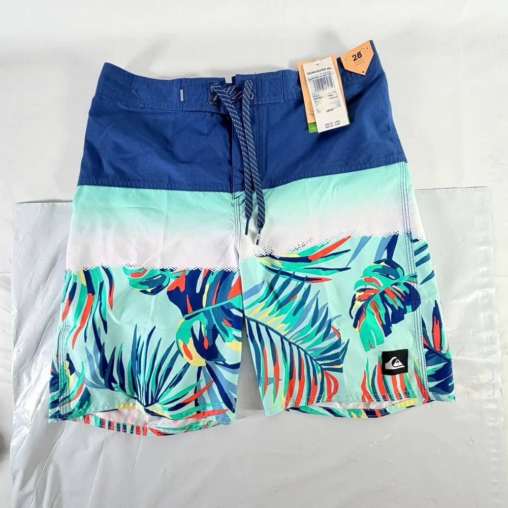 Quiksilver Boys Everyday Panel 17 Swim Trunks Size 28 14 Floral Blue Boardshorts